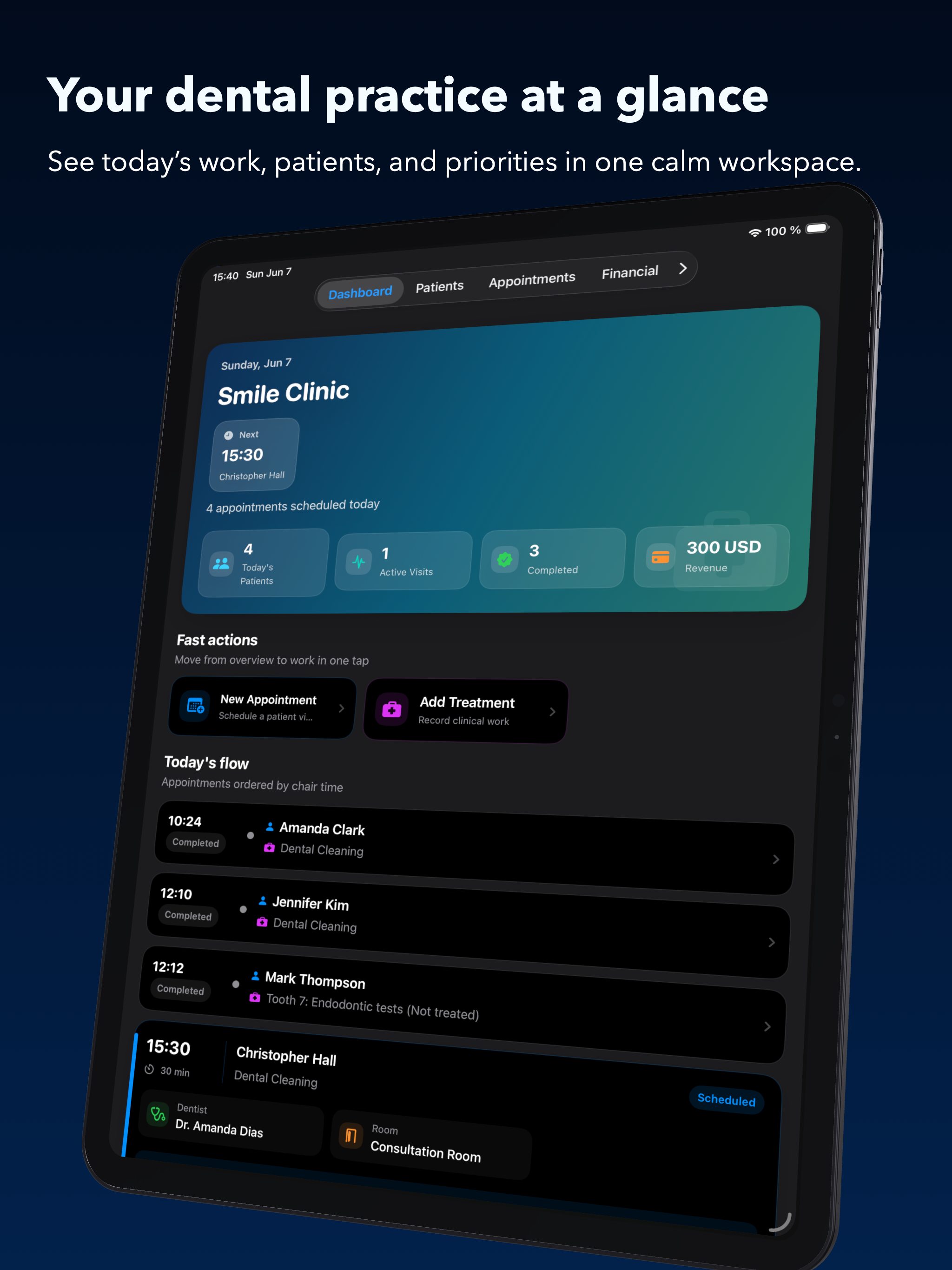 Dentail dashboard on iPad